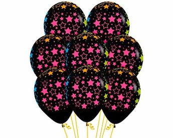 Imagen de Globos Negros Estrellas Neón Látex (12 unidades)