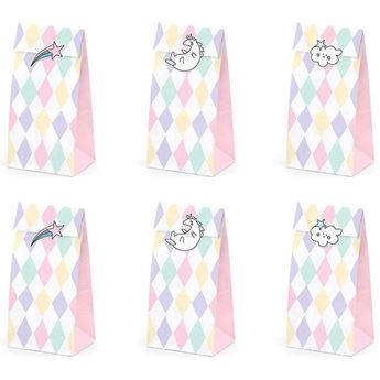 Super Z Outlet Bolsas de regalo de papel en blanco de colores neón para  fiestas, surtido de arcoíris con asas de cuerda para recuerdos de  cumpleaños