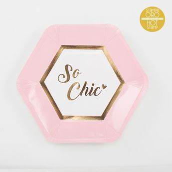 Imagens de Platos Chic Rosa y Dorado cartón 23cm (8 unidades)