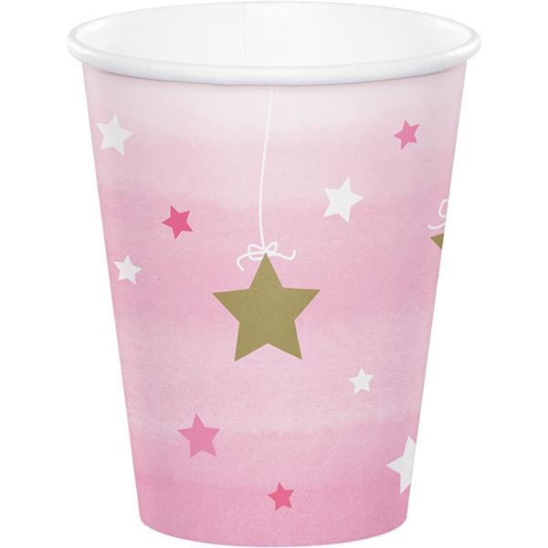 Imagen de Vasos Primer Añito Rosa Estrellas cartón (8 unidades)