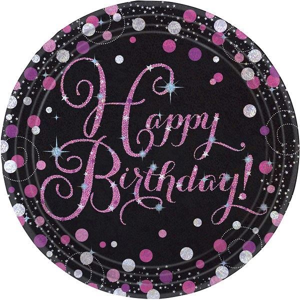 Picture of Platos Happy Birthday Glamour cartón 23cm (8 unidades)