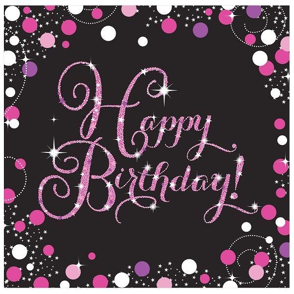 Imagen de Servilletas Happy Birthday Glamour papel 33cm (16 unidades)