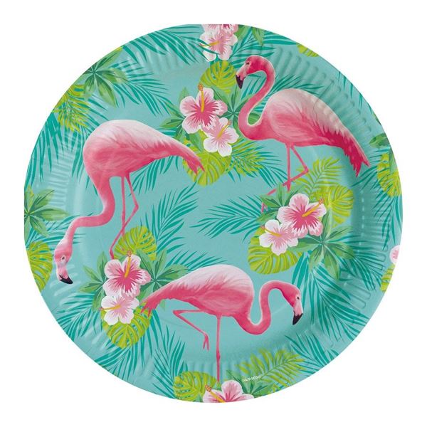 Imagens de Platos Flamenco Tropical cartón 23cm (8 unidades)