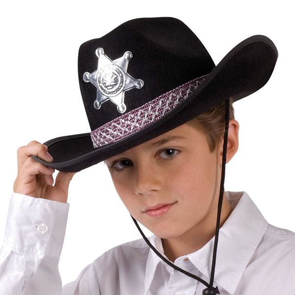 Sombrero Sheriff Vaquero Negro Infantil✔️ por sólo 7,16 €. Envío en 24h.  Tienda Online. . ✓. Artículos de decoración  para Fiestas.