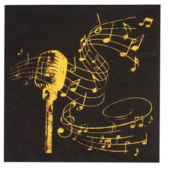 Imagen de Servilletas Fiesta Música Negro/Dorado papel 25cm (20 unidades)