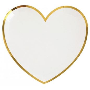 Imagens de Platos Corazón Blanco Borde Dorado cartón 22cm (10 unidades)