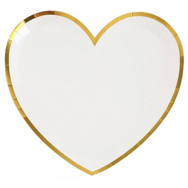 Picture of Platos Corazón Blanco Borde Dorado cartón 22cm (10 unidades)