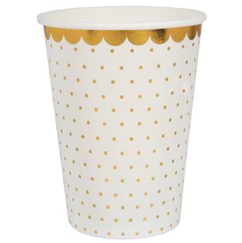 Imagens de Vasos Blancos Puntos Borde Dorado cartón (10 unidades)