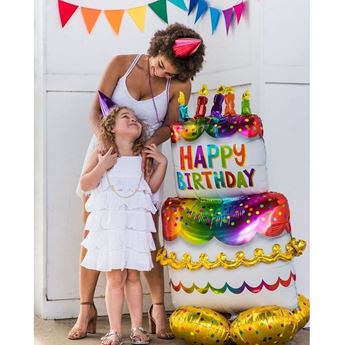 Imagen de Globo Tarta Cumpleaños Extra Grande con Base sin Helio (134cm)