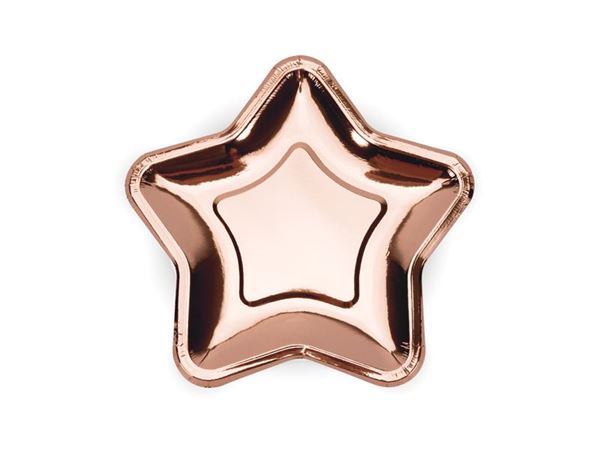 Imagen de Platos Estrella Rosa Dorado cartón 18cm (6 uds.)