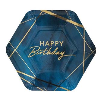 Imagen de Platos Feliz Cumpleaños Azules cartón 23cm (8 unidades)
