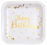 Imagen de Platos Happy Birthday Blancos Estrellas Doradas cartón 23cm (10 unidades)