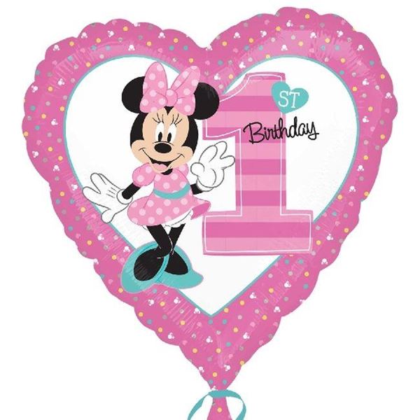 Globo Minnie Primer Cumpleaños Corazón (45cm)✓ por sólo 3,38 €. Tienda  Online. Envío en 24h. . ✓. Artículos de  decoración para Fiestas.
