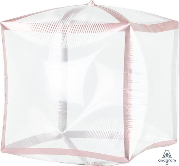 Imagen de Globo Cubo Transparente Borde Rosa Dorado (38cm)