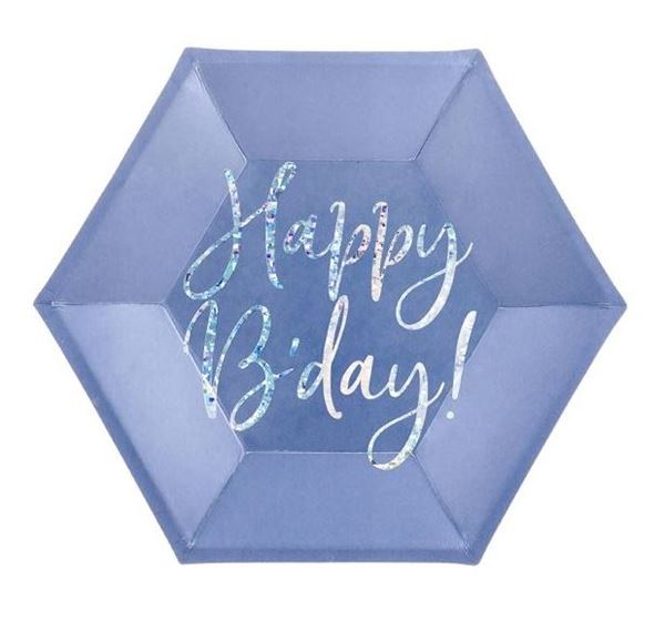 Imagen de Platos Happy Birthday Azul cartón 20cm (6 unidades)