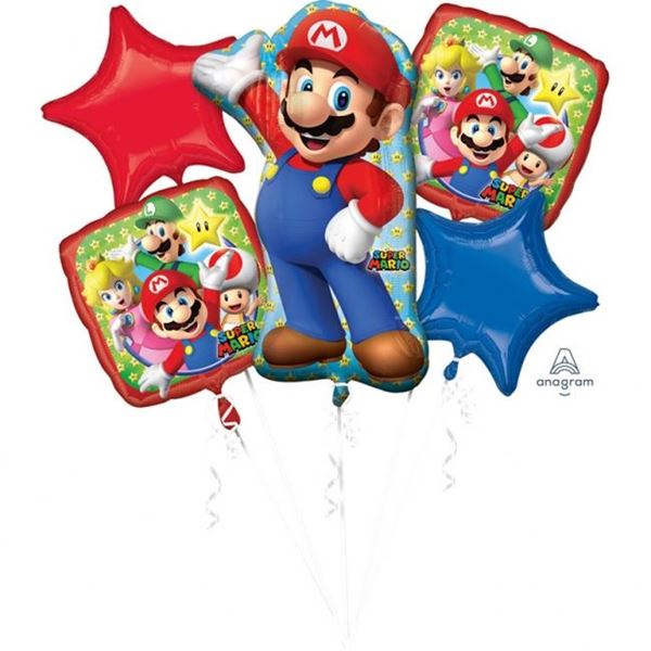 Imagen de Bouquet de Globos de Super Mario Bros (5 unidades)