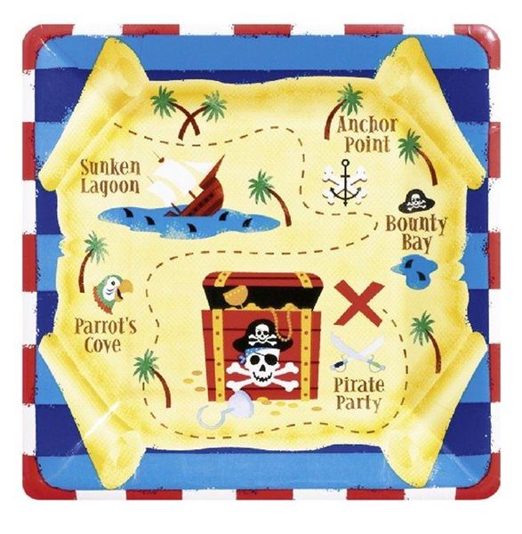 Picture of Platos Mapa Piratas Tesoro cartón 25cm (8 unidades)