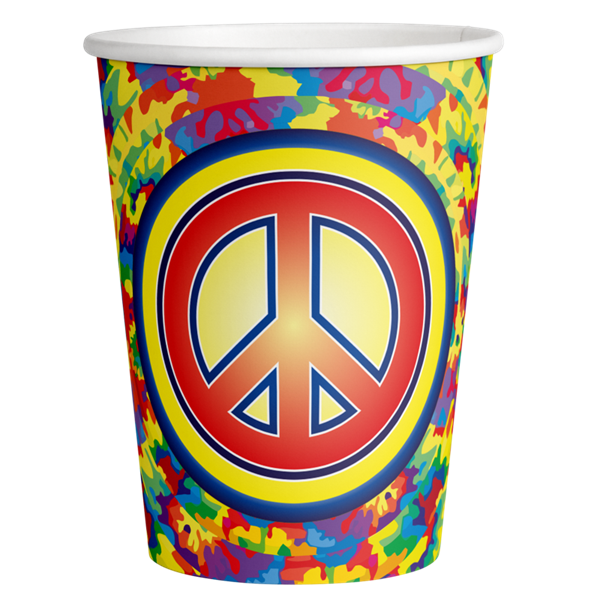 Imagen de Vasos Hippie Signo Paz cartón 200ml (8 unidades)