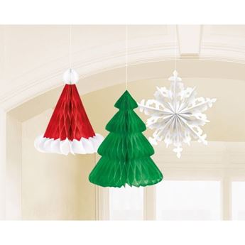 Imagens de Set Decorativo de Colgantes Navideños Gorro, Árbol y Copo de Nieve 35cm (3 uds)