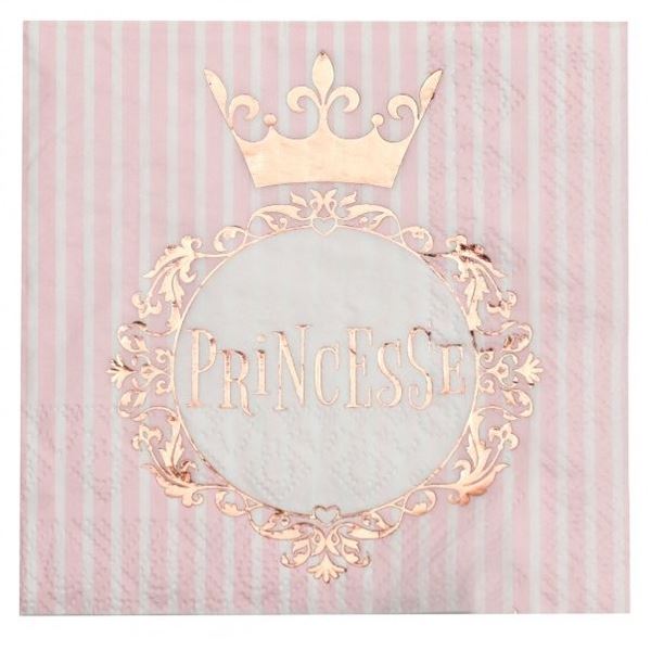 Imagen de Servilletas Princesas Rosa Dorado papel 25cm (20 unidades)