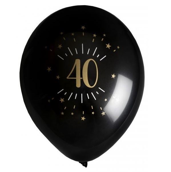 Imagen de Globos 40 Años Negro/Dorado Látex (8 unidades)