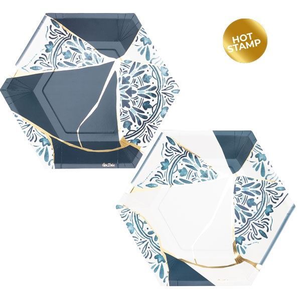 Imagen de Platos Kintsugi Azul cartón 23cm (8 uds.)