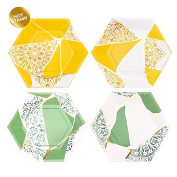 Imagen de Platos Kintsugi Verde y Amarillo cartón 23cm (8 unidades)