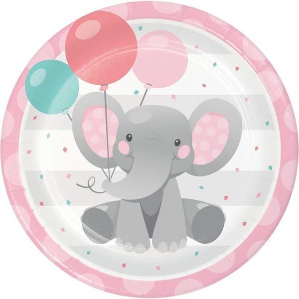 Imagen de Platos Elefante Dulce Rosa cartón 23cm (8 unidades)