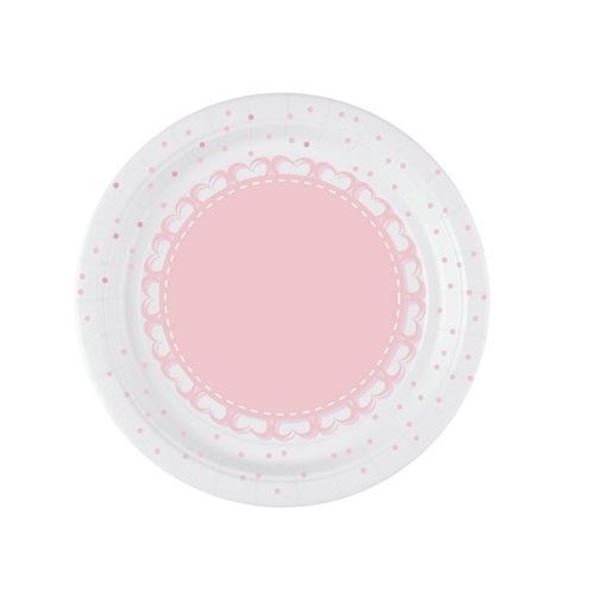 Imagens de Platos Rosa con Blanco Corazones cartón 18cm (8 unidades)