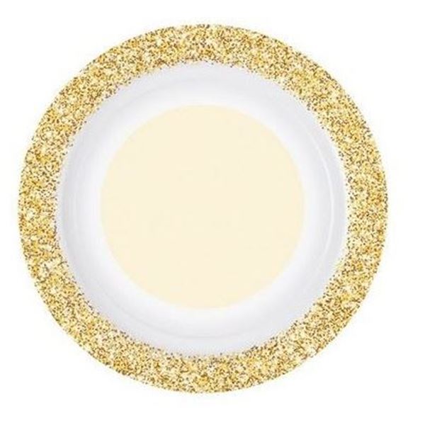 Imagens de Platos Modelo Glitter Dorado cartón 26cm (8 unidades)