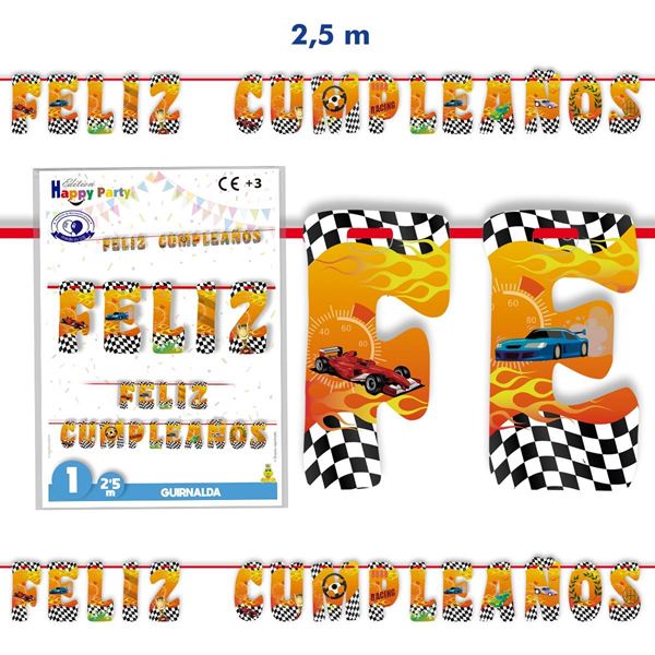Imagens de Guirnalda Feliz Cumpleaños de Carreras de Coches (2,5m)