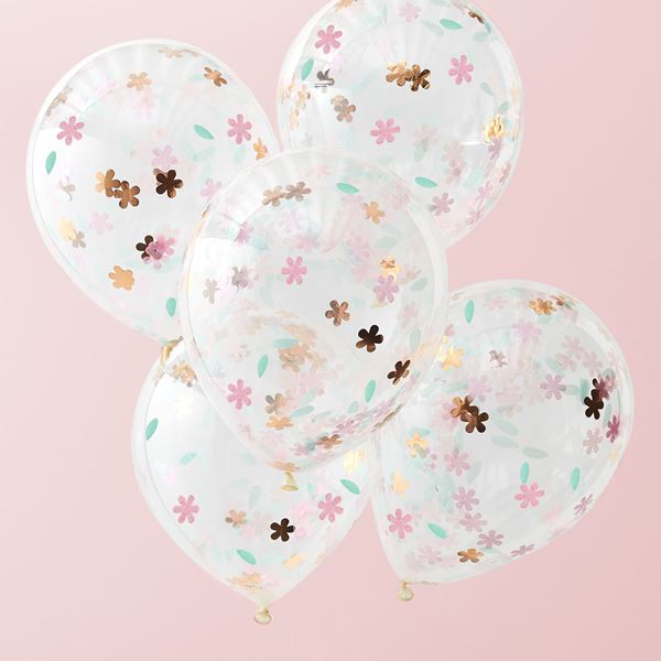 Imagen de Globos Transparentes con Confeti Floral Látex (5 unidades)