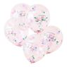 Imagen de Globos Happy Birthday Transparentes con Confeti Floral Látex (5 unidades)