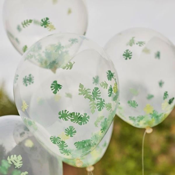 Picture of Globos Transparentes con Confeti Hojas Látex (5 unidades)