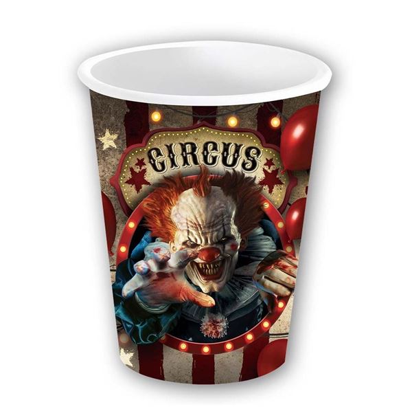 Imagen de Vasos Payaso Circo Terror cartón 355ml (6 unidades)