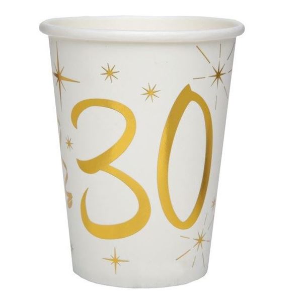 Picture of Vasos 30 Cumpleaños Blanco Dorado cartón (10 unidades)