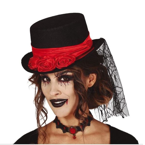 Picture of Sombrero Vampiresa con flores y velo