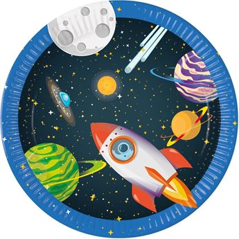 Imagen de Platos Cohete Espacial Infantil cartón 23cm (8 unidades)