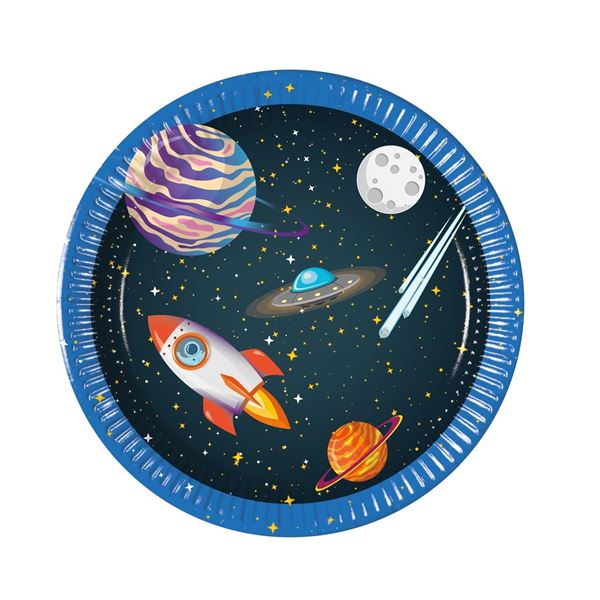 Imagen de Platos Cohete Espacial Infantil cartón 20cm (8 uds)