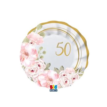 Picture of Platos Floral 50 Aniversario Cartón 20cm (8 unidades)