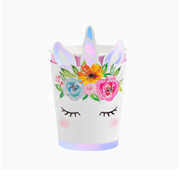 Imagen de Vasos Unicornio Iridiscente cartón 270ml (6 unidades)