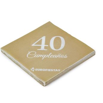 Imagens de Servilletas 40 Cumpleaños Dorado Mate papel (12 unidades)