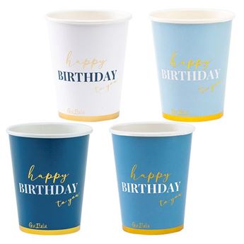 Imagen de Vasos Happy Birthday Azul Mix cartón 250ml (8 unidades)