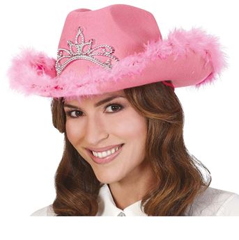 Imagen de Sombrero Vaquero Rosa Cowboy Plumas