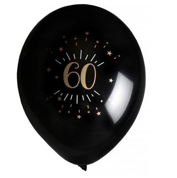 Picture of Globos 60 Años Negro/Dorado Látex (8 unidades)