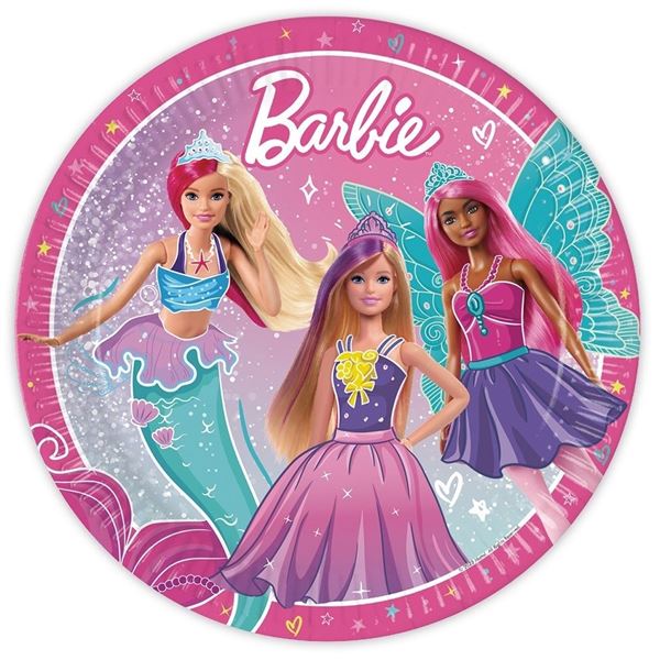 Imagen de Platos de Barbie cartón 23cm (8 unidades)