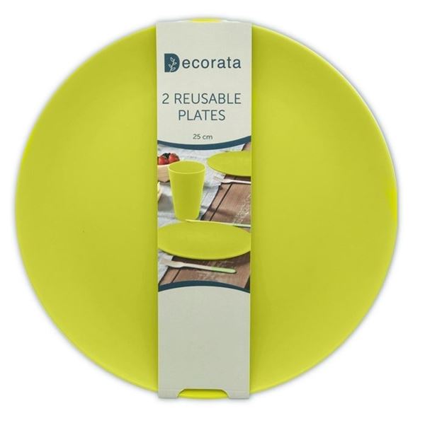 Platos Verde Lima Plástico Duro Reutilizables 25cm (2 uds