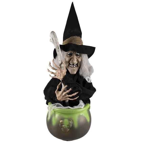 Imagen de Decorado para Halloween Bruja y Caldero con Movimiento, Luz y Sonido (40cm)