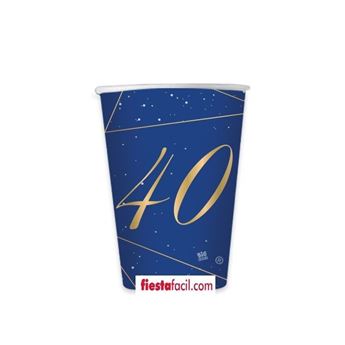 Imagens de Vasos 40 Cumpleaños Azul cartón (8 unidades)