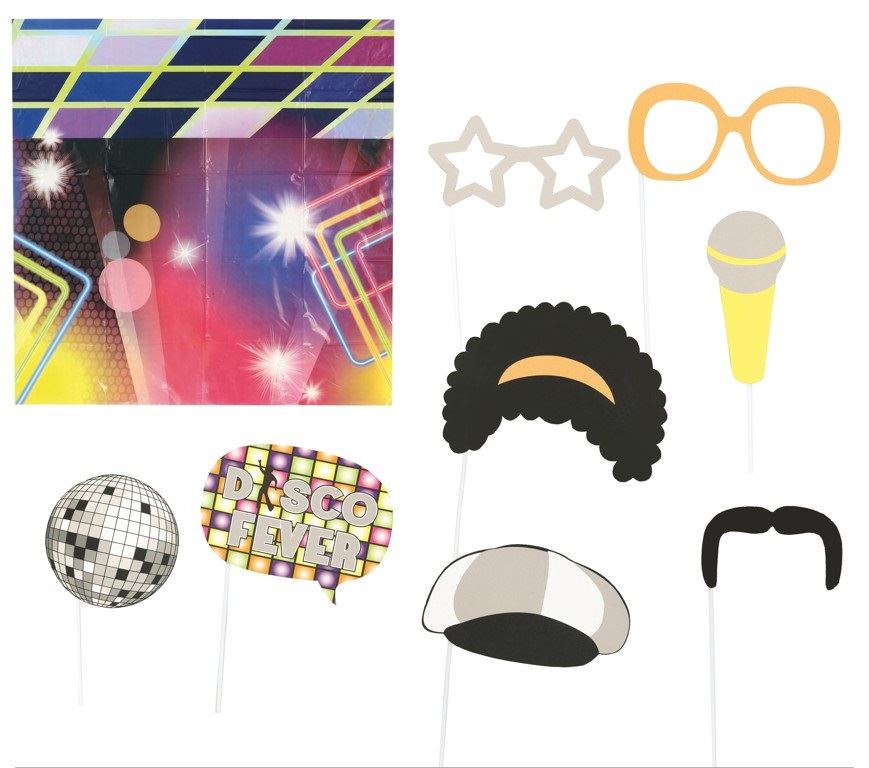 Accesorios Photocall Disco con palito (9) y fondo 75x75cm ✓ por sólo 5,31  €. Tienda Online. Envío en 24h. . ✓.  Artículos de decoración para Fiestas.